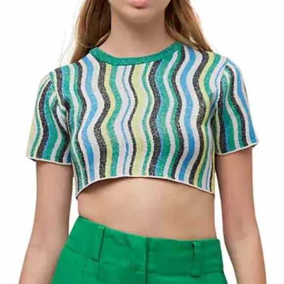 SIMON MILLER Pez Wavy Stripe Metallic Cropped Top Size XXL Stretch - Picture 6 of 8